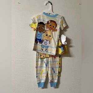 Cocomelon Snug Fit Pajama Set Toddler Unisex Boy Girl 4pc Yellow Blue Stripe New